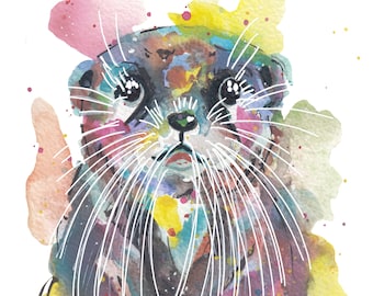 Watercolor otter as an art print * A4 watercolor animal pictures for children's rooms, living rooms and more