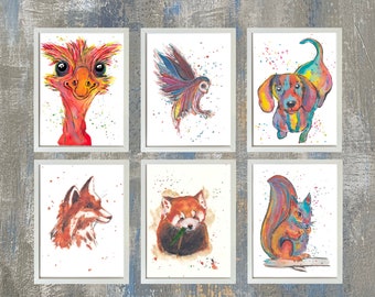 Aquarell Tiere als Kunstdruck * A4 Wasserfarben Tierbilder für Kinderzimmer, Wohnzimmer und mehr