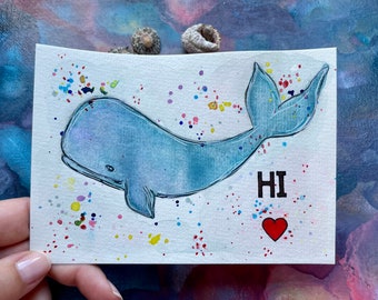 Watercolor whale, sperm whale in A6 ~ hand painted ~ postcard ~ greeting card ~ watercolor ~ original picture ~ mini artwork