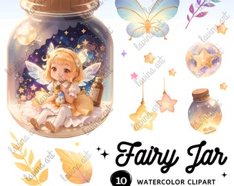 Watercolor Fairy Jar Clipart PNG, Spring Fairy Graphics, Fairies Clip Art, Watercolor Spring Fairies, Watercolor Clipart Baby Shower Fairy