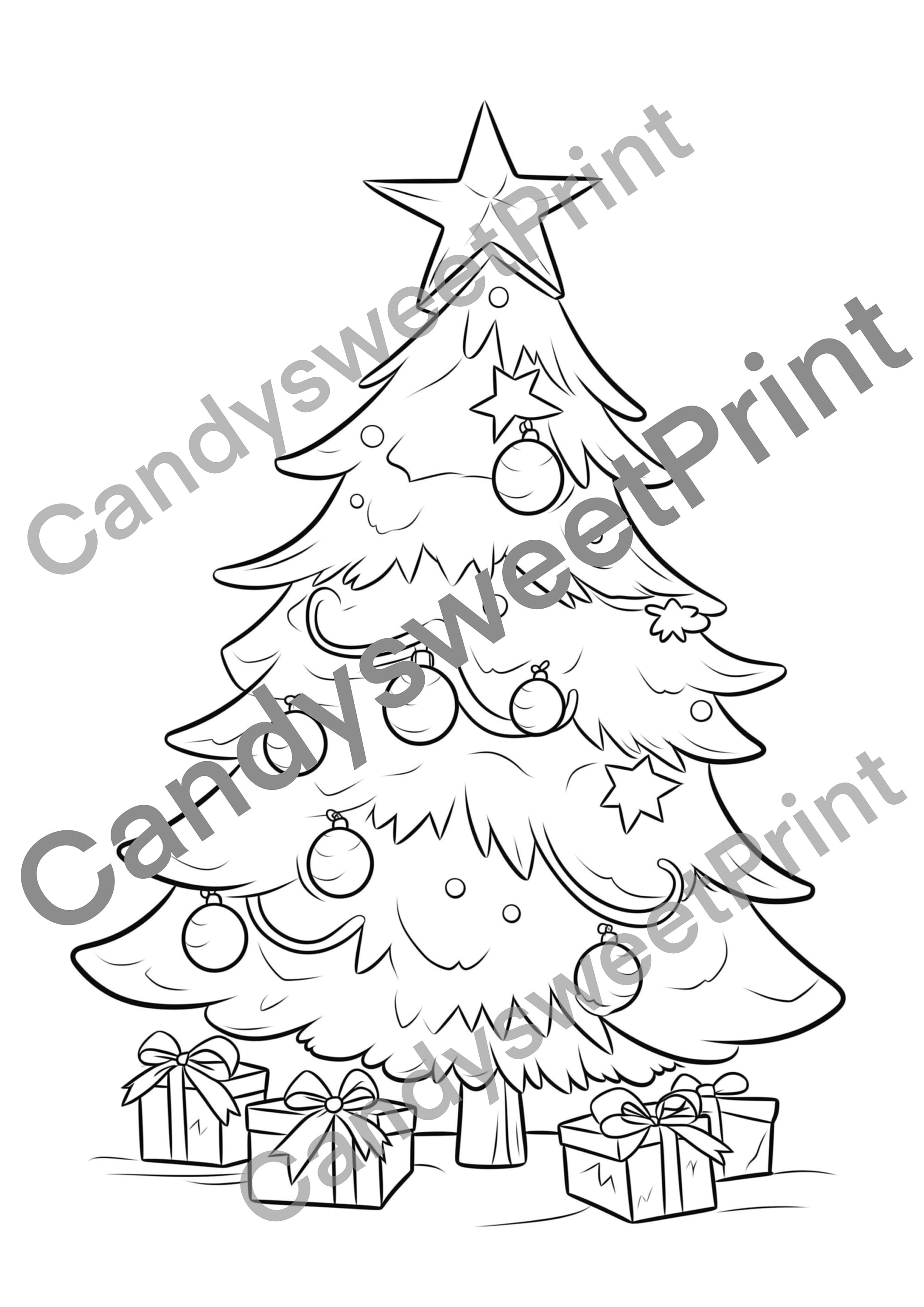  Christmas Coloring Page, Kids, Christmas Tree, Presents, Weihnachtsbaum Motiv 