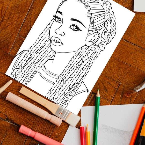 Black Girl Coloring Page, kids POC, African woman, Black Barbie, dunkelhäutiges Mädchen Ausmalbilder, Malvorlage Kinder, printable, download