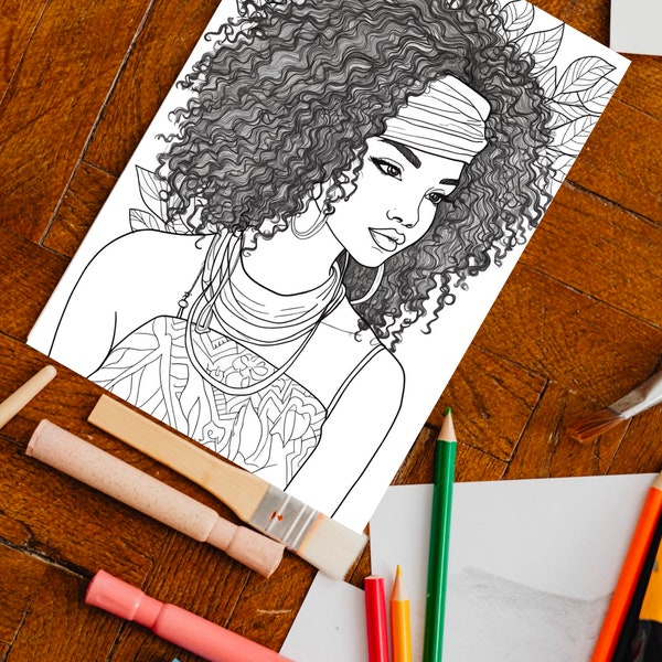 Black Girl Coloring Page, kids POC, African woman, Black Barbie, dunkelhäutiges Mädchen Ausmalbilder, Malvorlage Kinder, printable, download