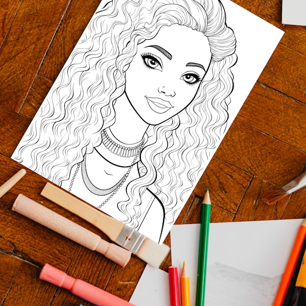 Black Girl Coloring Page, kids POC, African woman, Black Barbie, dunkelhäutiges Mädchen Ausmalbilder, Malvorlage Kinder, printable, download