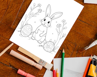 Easter Coloring Page, Easter Bunny, flowers, Kids and Adults, cute Easter eggs, Ostern Ausmalbilder, Malvorlage Ostereier,printable,download