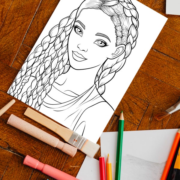 Black Girl Coloring Page, kids POC, African woman, Black Barbie, dunkelhäutiges Mädchen Ausmalbilder, Malvorlage Kinder, printable, download