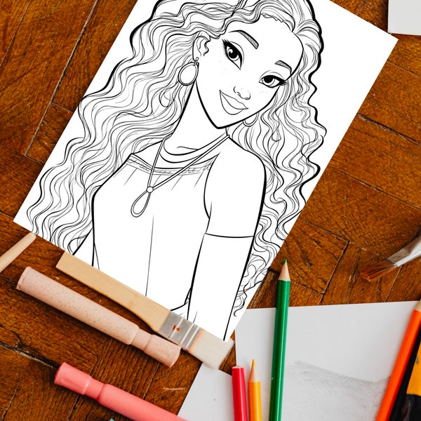 Black Girl Coloring Page, kids POC, African woman, Black Barbie, dunkelhäutiges Mädchen Ausmalbilder, Malvorlage Kinder, printable, download