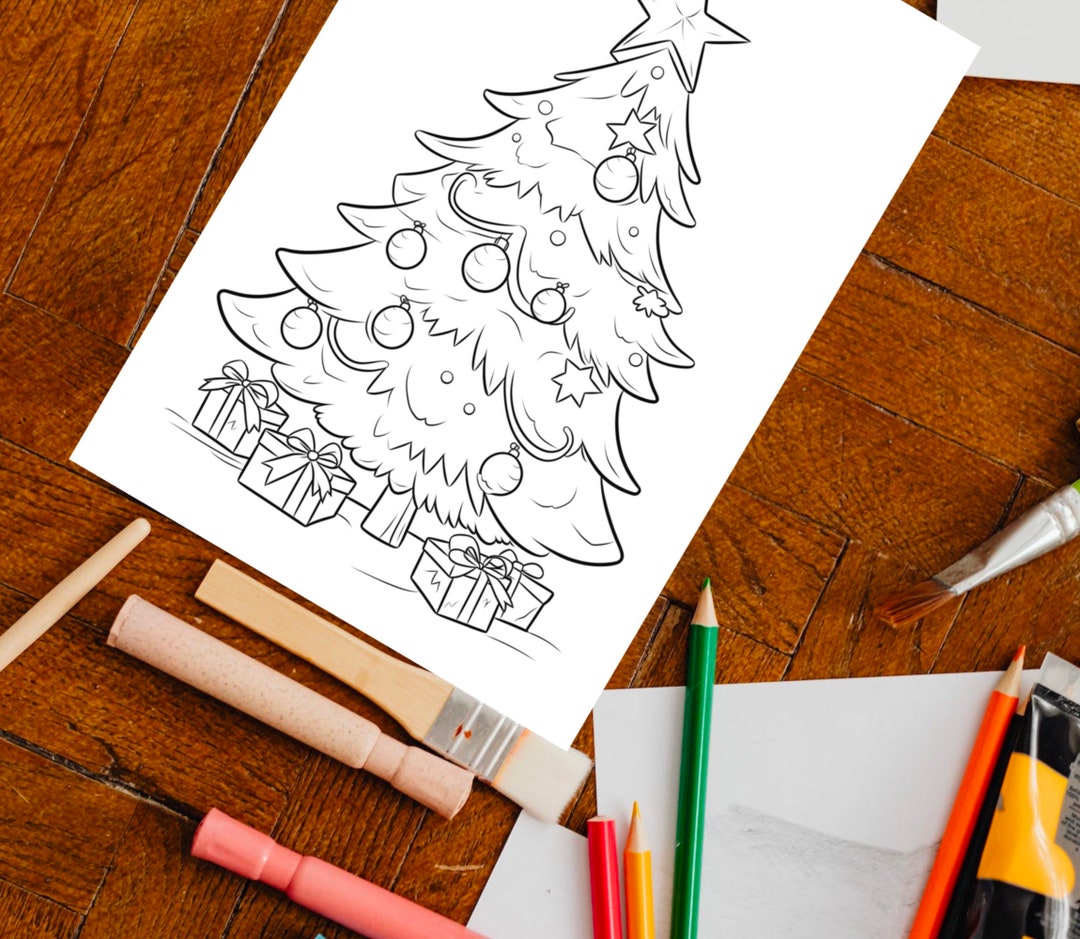  Christmas Coloring Page, Kids, Christmas Tree, Presents, Weihnachtsbaum Illustration 