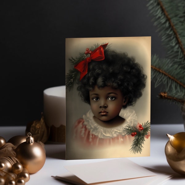 Vintage printable Christmas Card, Black Girl, Angel, x-mas, Weihnachten, Engel, Karte, POC, Instant digital download