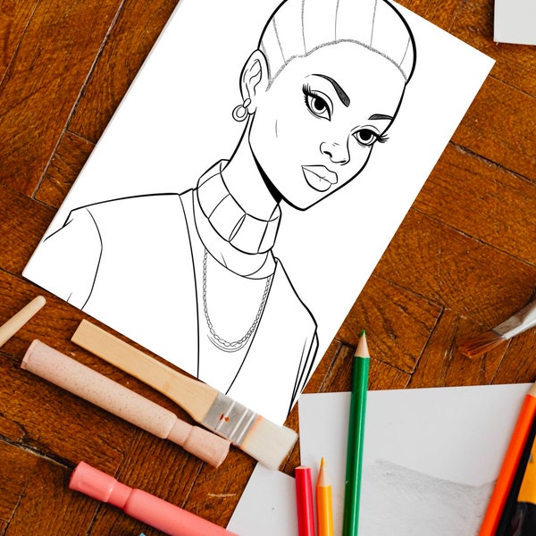 Black Girl Coloring Page, kids POC, African woman, Black Barbie, dunkelhäutiges Mädchen Ausmalbilder, Malvorlage Kinder, printable, download