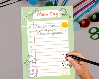Kinder Tagesplan To Do List Morgen Abend Routine Abhaken Aufgaben Schreiben Lernen 1. Klasse Vorschule Kita Kindergarten PDF Ausdruck Grün