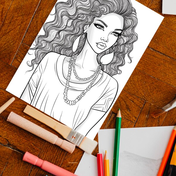 Black Girl Coloring Page, kids POC, African woman, Black Barbie, dunkelhäutiges Mädchen Ausmalbilder, Malvorlage Kinder, printable, download