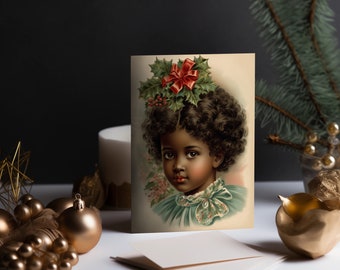 Tarjeta de Navidad imprimible vintage, Chica Negra, Ángel, Navidad, Weihnachten, Engel, Karte, POC, Descarga digital instantánea