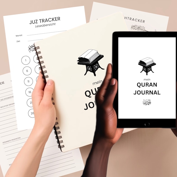 DE Koran Quran Journal, Tracker, Muslim Planer, islamischer Planer, Koran Arbeitsbuch, Surenstudie, Surah, Juz, Lesetracker, Deutsch, PDF