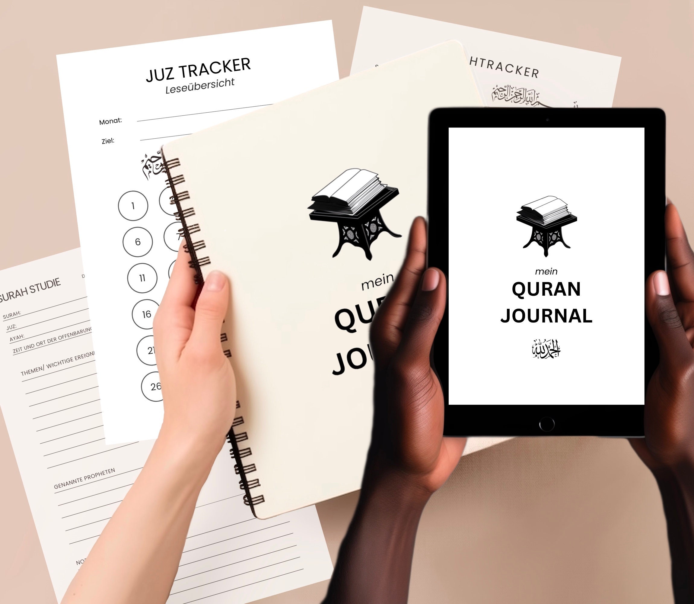 DE Koran Quran Journal, Tracker, Muslim Planer, islamischer Planer, Koran Arbeitsbuch, Surenstudie, Surah, Juz, Lesetracker, Deutsch, PDF