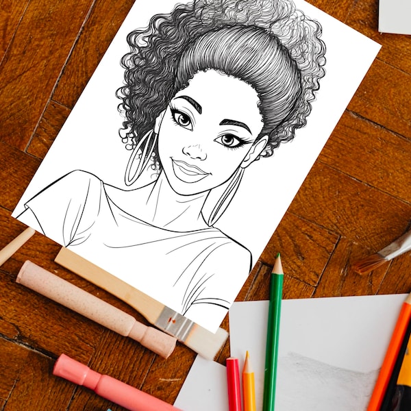 Black Girl Coloring Page, kids POC, African woman, Black Barbie, dunkelhäutiges Mädchen Ausmalbilder, Malvorlage Kinder, printable, download