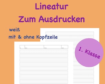1. Klasse Lineatur Papier Grundschule, liniertes Papier, Schule, Schreiben lernen üben Deutsch, Schreibpapier Erstklässler, Linienblatt weiß