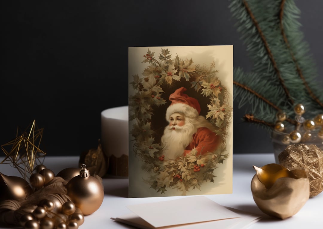 Vintage Printable Christmas Card Santa Clause X-mas Winter - Etsy