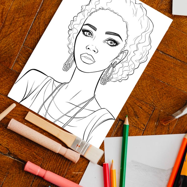 Black Girl Coloring Page, kids POC, African woman, Black Barbie, dunkelhäutiges Mädchen Ausmalbilder, Malvorlage Kinder, printable, download