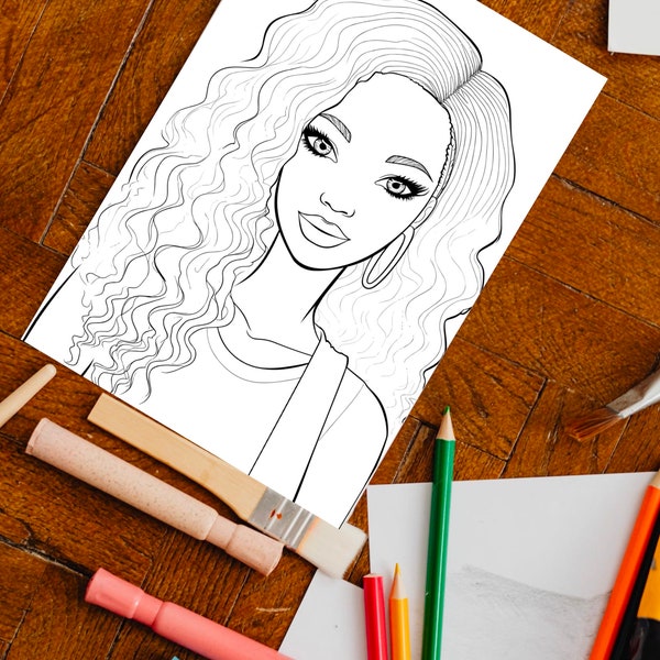 Black Girl Coloring Page, kids POC, African woman, Black Barbie, dunkelhäutiges Mädchen Ausmalbilder, Malvorlage Kinder, printable, download