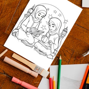 Islamic Coloring Page, Muslim woman,kid ,Mosque, Hijab, Islamische Ausmalbilder,Ramadan Malvorlage für muslimische Kinder,printable,download