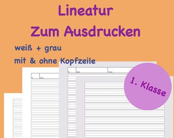 1. Klasse Lineatur Papier Grundschule, liniertes Papier, Schule, Schreiben lernen üben Deutsch, Schreibpapier Erstklässler, Linienblatt weiß