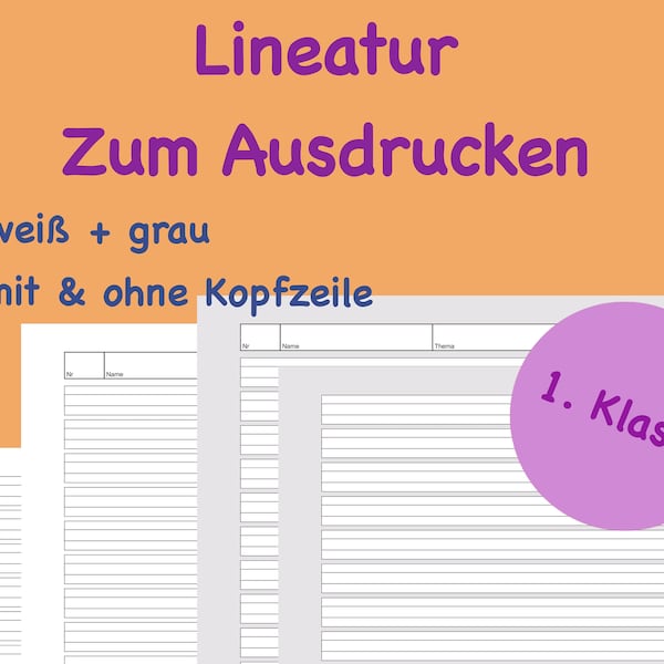 1. Klasse Lineatur Papier Grundschule, liniertes Papier, Schule, Schreiben lernen üben Deutsch, Schreibpapier Erstklässler, Linienblatt weiß