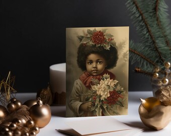 Tarjeta de Navidad imprimible vintage, Chica Negra, Ángel, Navidad, Weihnachten, Engel, Karte, POC, Descarga digital instantánea
