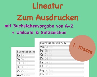 1. Klasse Lineatur mit Alphabet Papier Grundschule, weiß, liniert, Schule, Schreibenlernen Buchstaben A-Z, Deutsch, Erstklässler,Linienblatt