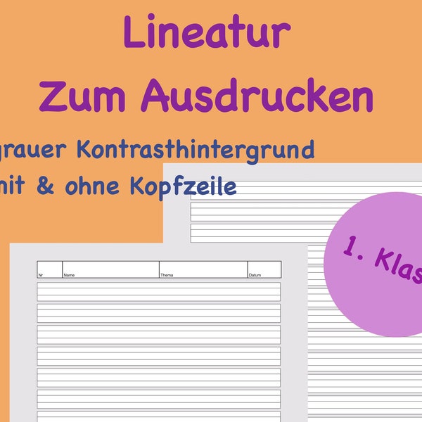 1. Klasse Lineatur Papier Grundschule, grau, liniertes Papier, Schule, Schreiben lernen üben Deutsch, Schreibpapier Erstklässler,Linienblatt