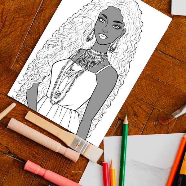 Black Girl Coloring Page, kids POC, African woman, Black Barbie, dunkelhäutiges Mädchen Ausmalbilder, Malvorlage Kinder, printable, download