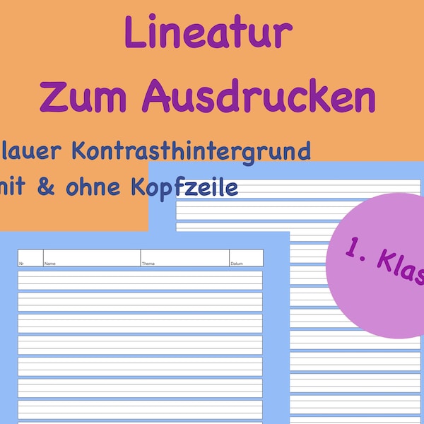 1. Klasse Lineatur Papier Grundschule, blau, liniertes Papier, Schule, Schreiben lernen üben Deutsch, Schreibpapier Erstklässler,Linienblatt