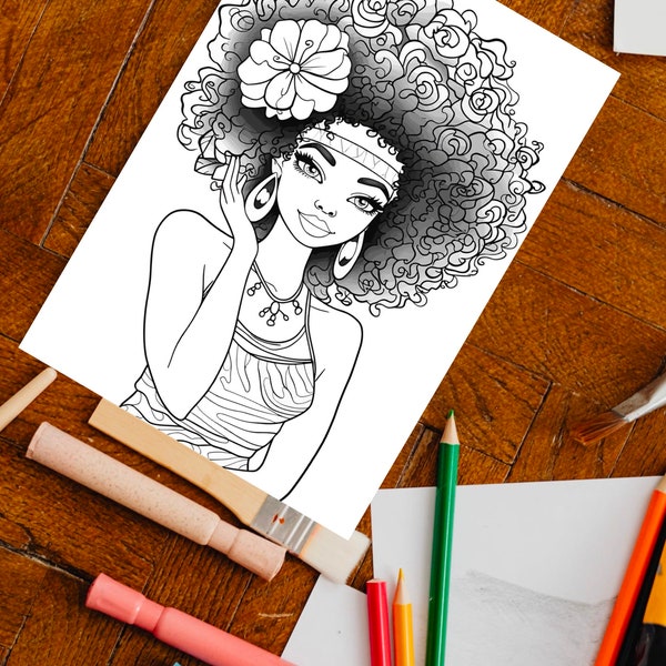 Black Girl Coloring Page, kids POC, African woman, Black Barbie, dunkelhäutiges Mädchen Ausmalbilder, Malvorlage Kinder, printable, download