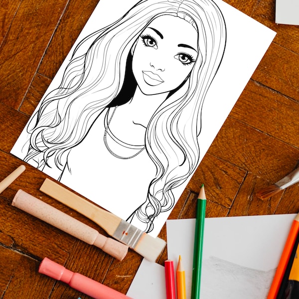 Black Girl Coloring Page, kids POC, African woman, Black Barbie, dunkelhäutiges Mädchen Ausmalbilder, Malvorlage Kinder, printable, download