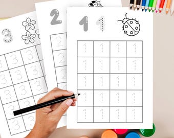 Zahlen Tracing 0-9 Coloring Drawing Arbeitsblätter Zählen Schreiben Lernen 1. Klasse Vorschule Kita Kindergarten Übungsheft Punktlinien PDF