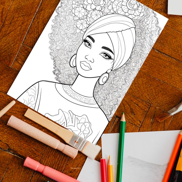 Black Girl Coloring Page, kids POC, African woman, Black Barbie, dunkelhäutiges Mädchen Ausmalbilder, Malvorlage Kinder, printable, download