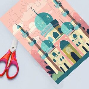 DIY islamskie puzzle do wycięcia, Masjid, meczet, Islamisches Puzzle für muslimische Kinder, do druku, do pobrania cyfrowego, zum Ausschneiden