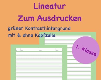 1. Klasse Lineatur Papier Grundschule, grün, liniertes Papier, Schule, Schreiben lernen üben Deutsch, Schreibpapier Erstklässler,Linienblatt