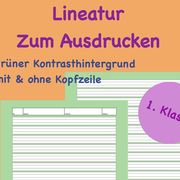 1. Klasse Lineatur Papier Grundschule, grün, liniertes Papier, Schule, Schreiben lernen üben Deutsch, Schreibpapier Erstklässler,Linienblatt