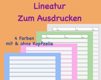 1. Klasse Lineatur Papier Grundschule, farbig, liniertes Papier,Schule,Schreiben lernen üben Deutsch, Schreibpapier Erstklässler,Linienblatt