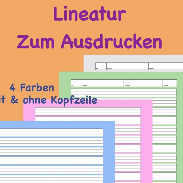 1. Klasse Lineatur Papier Grundschule, farbig, liniertes Papier,Schule,Schreiben lernen üben Deutsch, Schreibpapier Erstklässler,Linienblatt