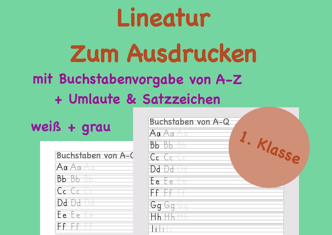 1. Klasse Lineatur Mit Alphabet Papier Grundschule, Farbig, Liniert