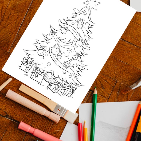 Christmas Coloring Page, kids, christmas tree, presents, Weihnachtsbaum, Weihnachten Ausmalbilder, Malvorlage Kinder, printable, download