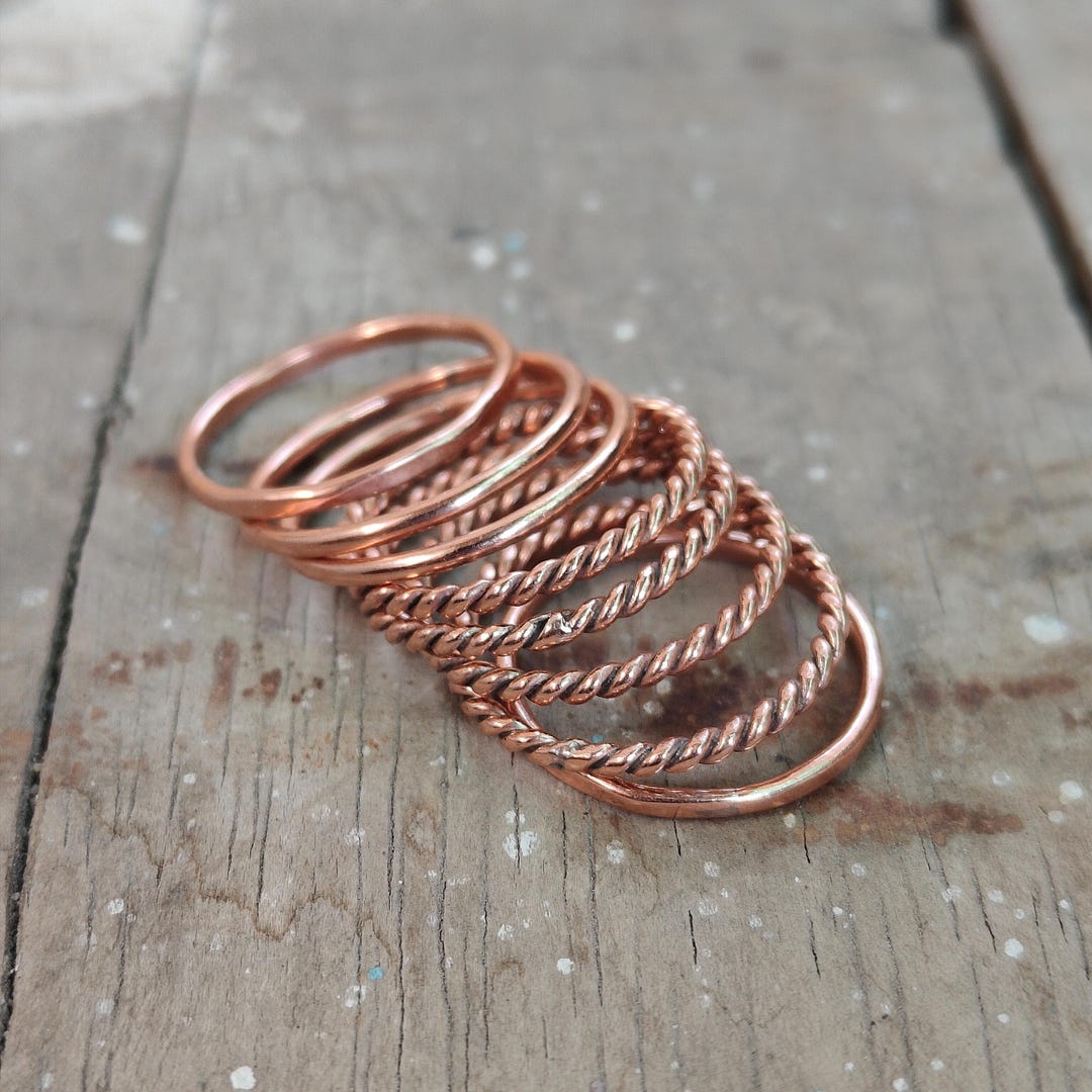 8 Set Solid Copper Ring, Handmade Ring, 8 Set of Ring, Copper Jewelry ...