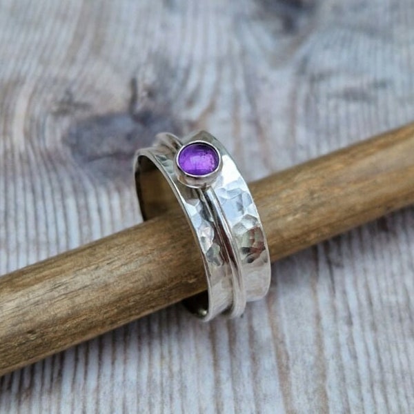 Amethyst Ring, Handmade Ring, 925 Silver Ring, Gemstone Ring, Spinner Ring, Band Ring, Worry Ring, Anxiety Ring, Amethyst Jewelry, Gift Her