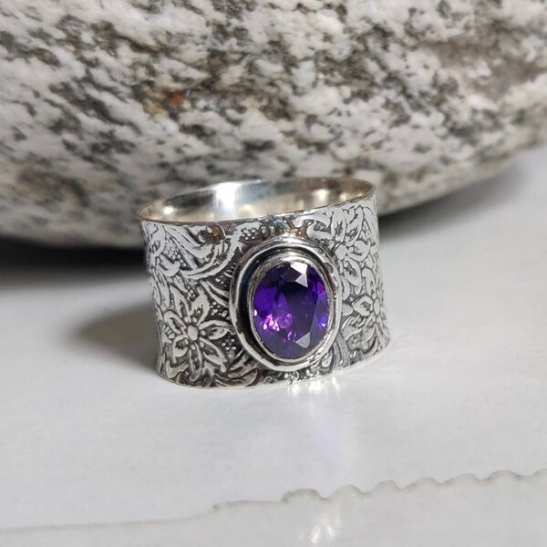 Amethyst Ring, Women Ring, Handmade Ring, 925 Silver Ring, Natural Amethyst, Thumb Ring, Dainty Ring, Amethyst Jewelry, Gemstone Ring