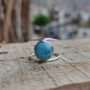 Larimar Ring, 925 Silver Ring, Women Ring, Handmade Ring, Natural Larimar, Dainty Ring, Larimar Jewelry, Boho Ring, Statement Ring, Gift Her