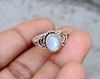 Handmade Moonstone 925 Sterling Silver Ring, Boho Statement Jewelry
