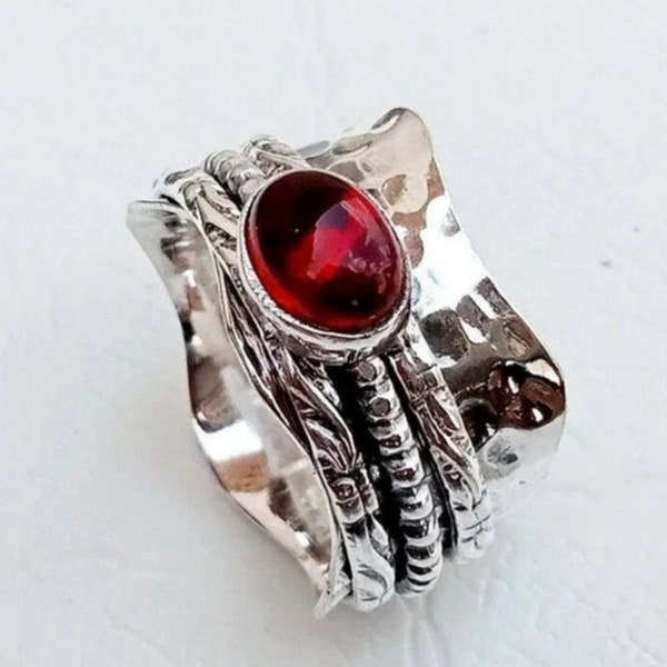 Garnet Ring, Spinner Ring, Handmade Ring, Natural Garnet, Boho Ring, 925 Silver Ring, Gemstone Ring, Band Ring, Garnet Jewelry,Designer Ring