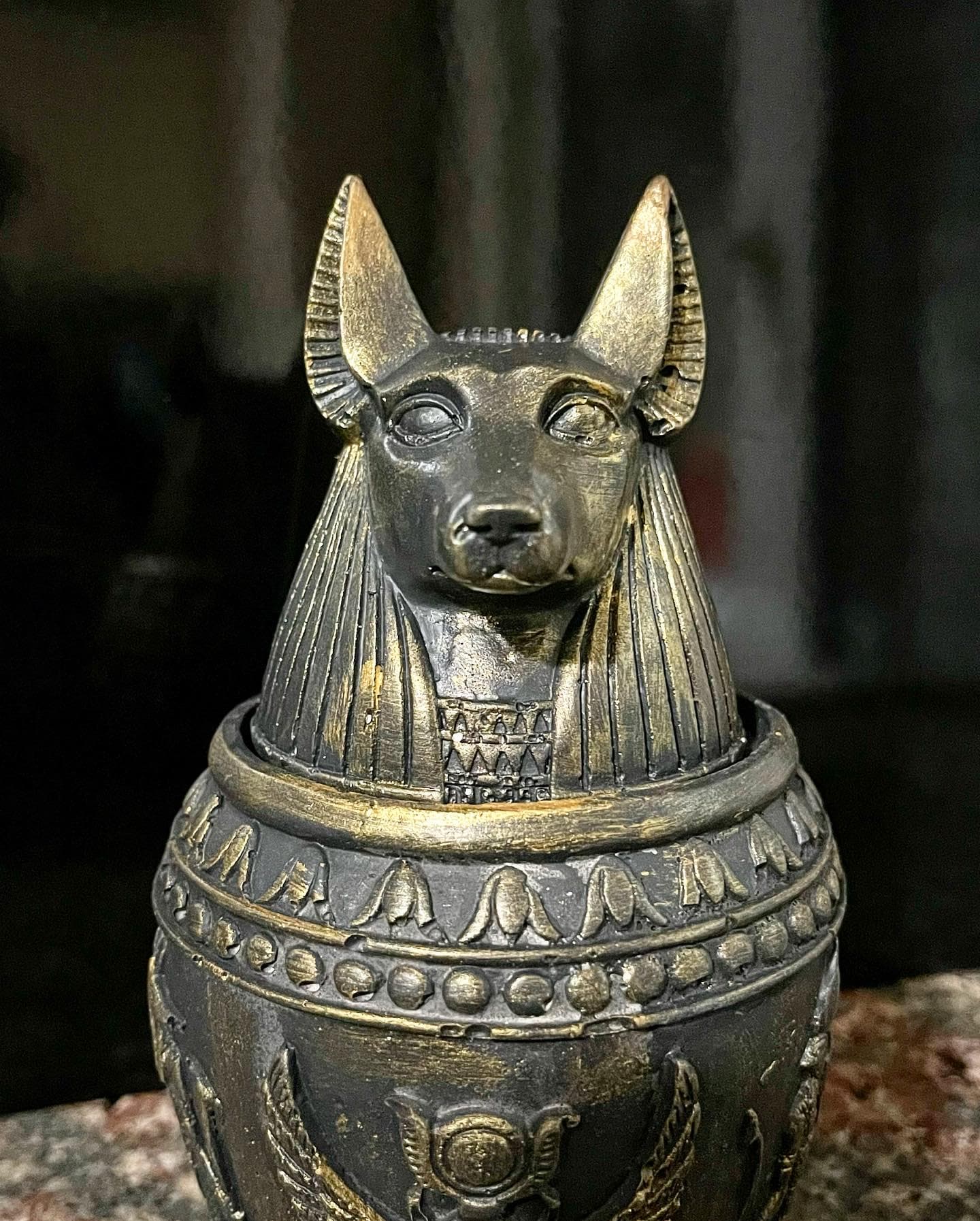 Anubis Canopic Jars Organs Sculpture With Hieroglyph Unique Egyptian